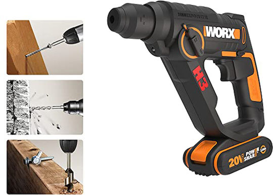 Worx WX390.1 Impact Demolition Hammer Battery 20V 2x2Ah with Chuck SDS Plus / Quick WX390.1
