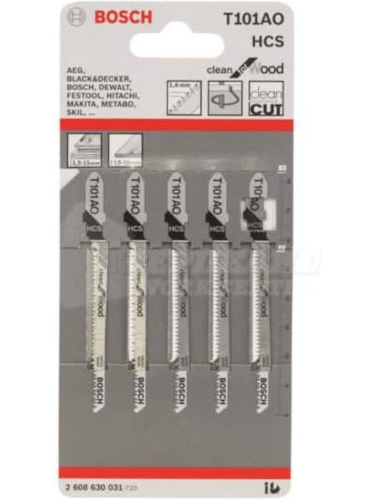 Bosch T101AO Jig Saw Blade for Wood 83mm Clean for Wood 5pcs 2608630031