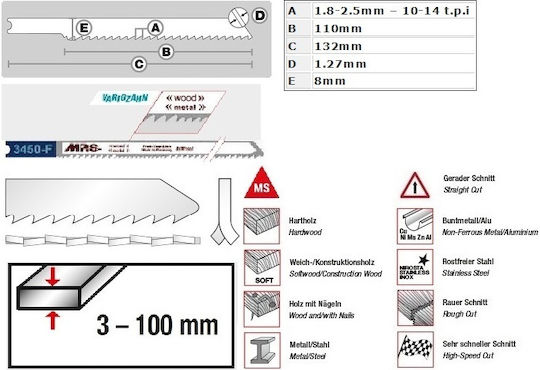 MP.S 403450-F Blade Profi BiMetal for Metal and Wood 110mm 5pcs