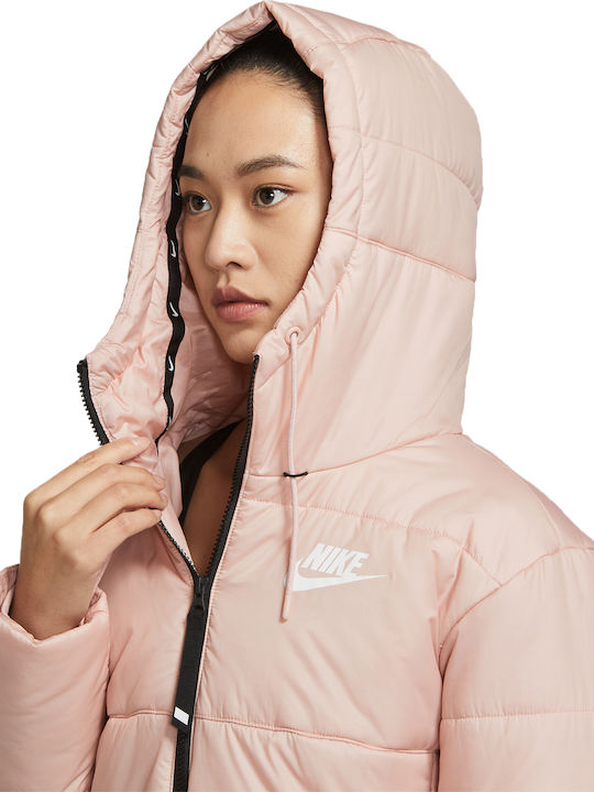 Sportswear Women's for Hiking Short Puffer Jacket for Winter with Hood Repel Pink