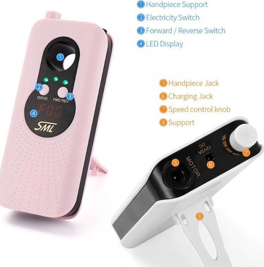 SML M11 Nail Drill Battery 36W Pink with 35000 Rotations per Minute