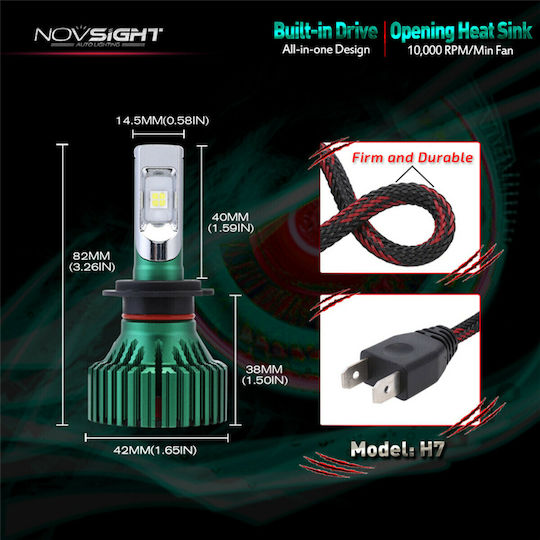 NovSight Lamps Car H7 LED 6500K Cold White 9-32V 60W 2pcs