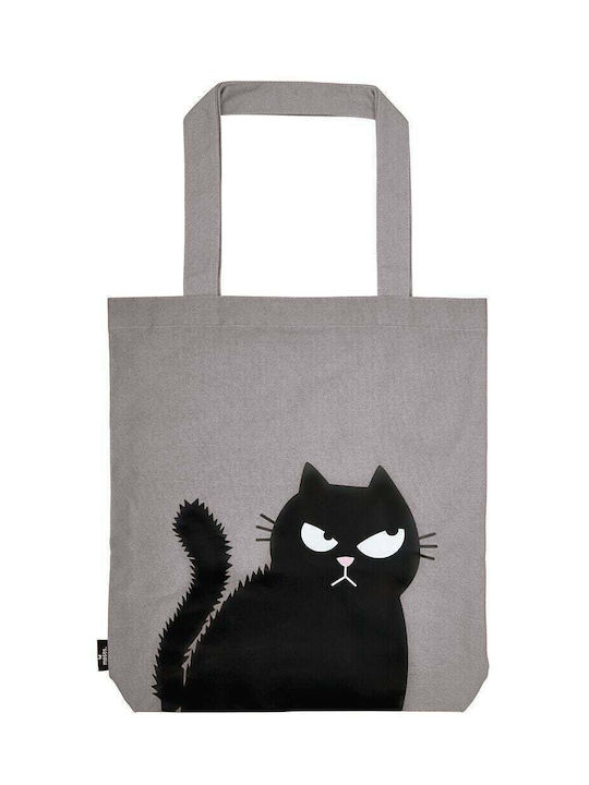 Moses The Cat Shopper Happy Face Βαμβακερή Τσάντα για Ψώνια σε Γκρι χρώμα
