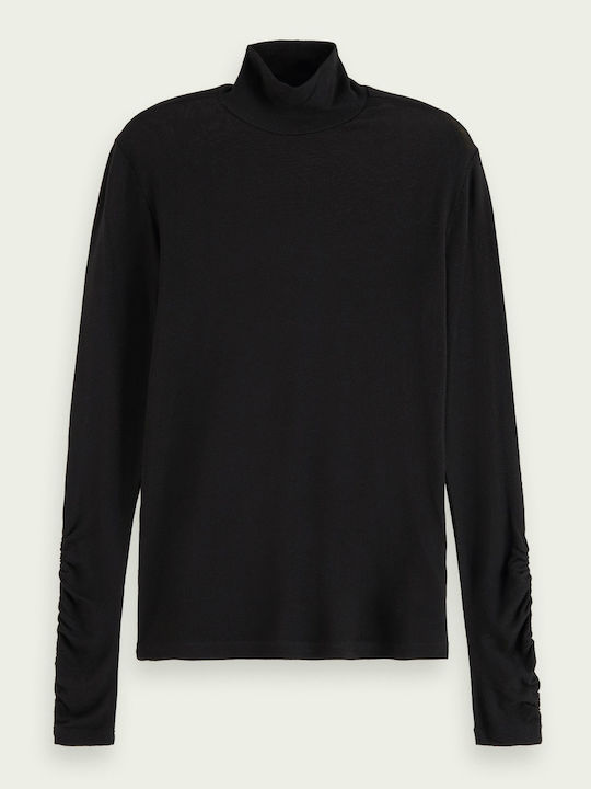 Women's Blouse Cotton Long Sleeve Turtleneck Black