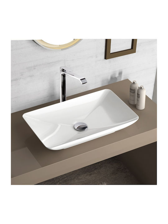 Bianco Ceramica Rio Vessel Sink Porcelain 60x37.7x12.7cm White Matt