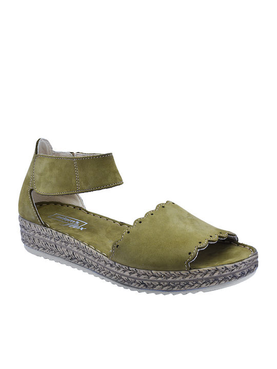 Adam's Shoes Leather Women's Flat Sandals Anatomic in Green Color