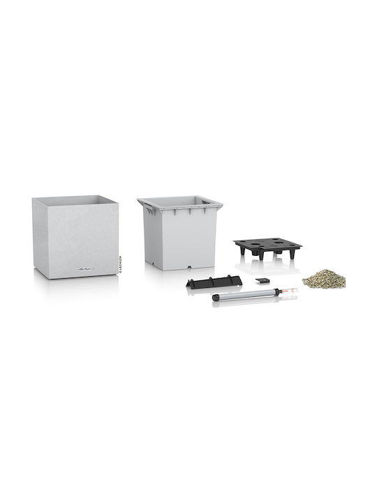 Lechuza Canto Stone Auto-udare Ghiveci Plastic Quartz White 30x30x30cm.