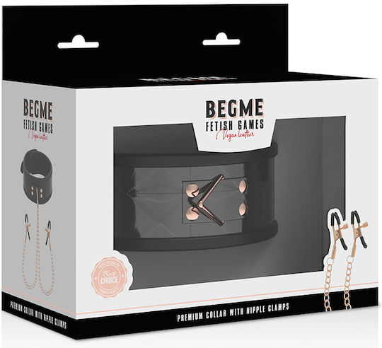 Dream Love Begme Fetish Games BDSM Kit Collar With Nipple Clamps in Black Color
