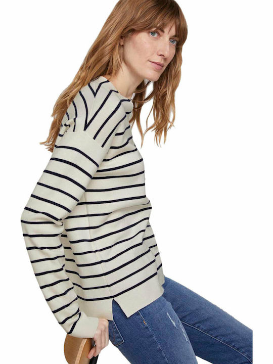 Damen Bluse Langärmelig mit V-Ausschnitt Gestreift Marineblau