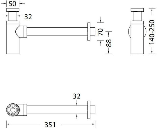 Eurorama R0262 Ορειχάλκινο Σιφώνι Νιπτήρα Ασημί
