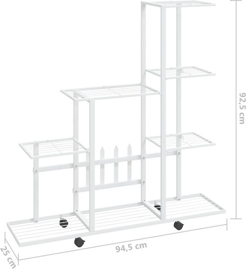 vidaXL Pot Rack Metal White with Wheels 94.5cmx25cmx92.5cmcm.