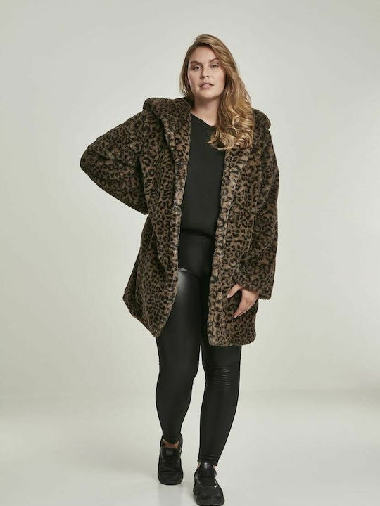 Μακριά Γυναικεία Γούνα Dark Olive Leopard