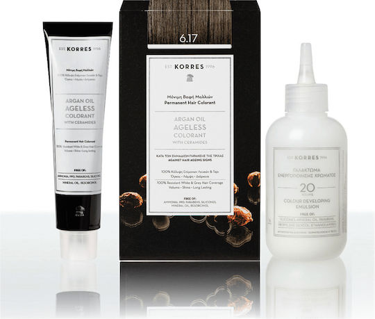 Korres Argan Oil Ageless Colorant with Ceramides Βαφή Μαλλιών Χωρίς Αμμωνία 6.17 Ξανθό Σκούρο Μπεζ 50ml