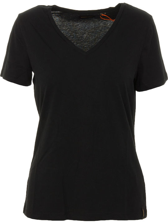 Superdry Lightweight Essential Damen T-shirt mit V-Ausschnitt Schwarz