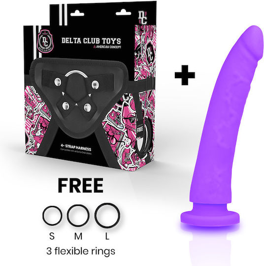 Delta Club Harness with Dildo 17cm Purple