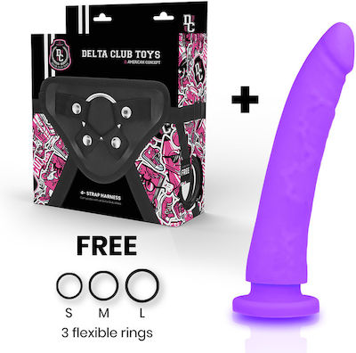 Delta-Club Gurtzeug mit Einzeln Dildo 20cm in Farbe Purple