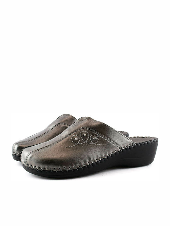 Adam's Shoes 585-20508 Leather Women's Slipper In Gray Colour
