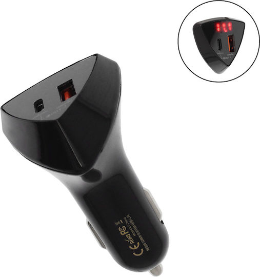 Remax Зарядно за кола 45W с Портове: 1xUSB 1xType-C Черен Цвят