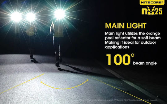 NiteCore Rechargeable Headlamp LED IP66 with Maximum Brightness 360lm NU25 Yellow