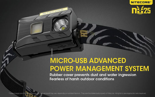 NiteCore Rechargeable Headlamp LED IP66 with Maximum Brightness 360lm NU25 Yellow