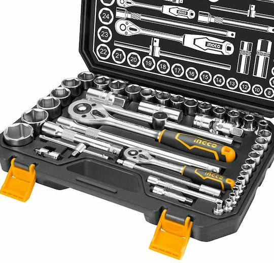 Ingco Ратчетни и гнездови гарнитури 1\2" & 1\4" 44бр