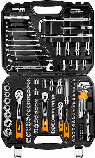 Neo Tools Ратчетни и гнездови гарнитури 1\2" & 1\4" & 3\8" 126бр