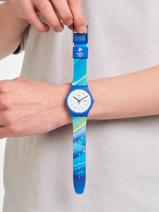 Swatch Chinese Winter Scenery Damen Uhr mit Kautschukarmband