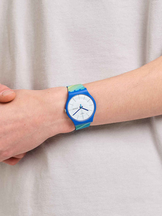 Swatch Chinese Winter Scenery Damen Uhr mit Kautschukarmband