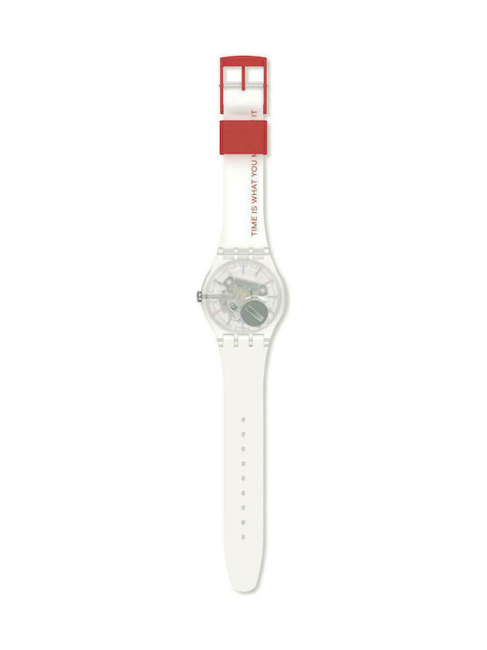 Swatch Red Rivers And Mountains Damen Uhr mit Kautschukarmband