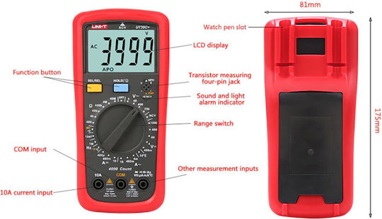 Uni-T Multimetru digital cu Buzzer cu Măsurare AC / DC / Rezistență / Capacitate / Temperatură UT39C+