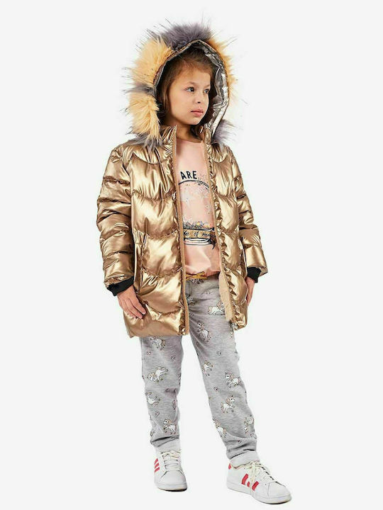 Kids' Quilted Jacket Long with Lining & Hood Gold