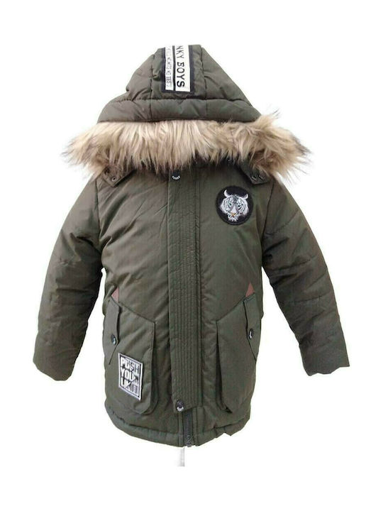 Funky Kinderparka Lang mit Futter & Kapuze Khaki