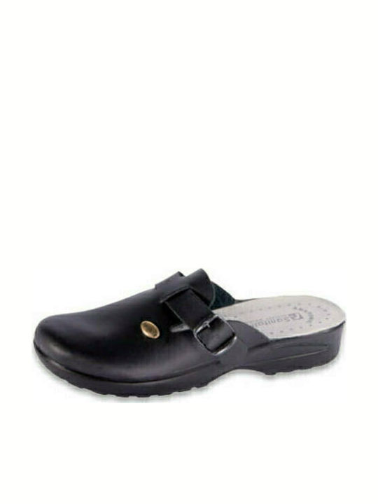 Sanitaire Damen Leder Holzschuhe Anatomisch Schwarz