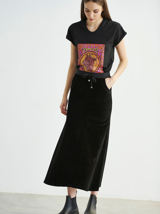 SugarFree High Waist Midi Skirt in Black color