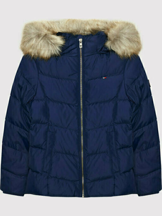 Essential Down Jacket Kids Quilted Short Coat with Hood Navy Blue