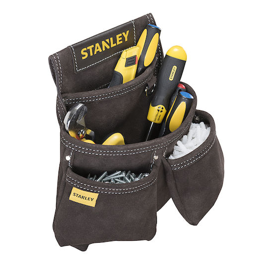 Stanley Leather Tool Belt Case with 4 Compartments and Hammer Slot