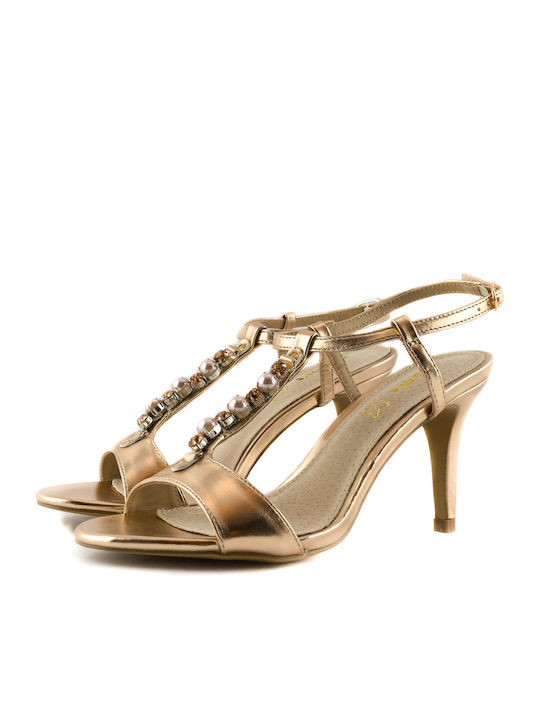 Adam's Shoes Women's Sandals Gold with Thin High Heel