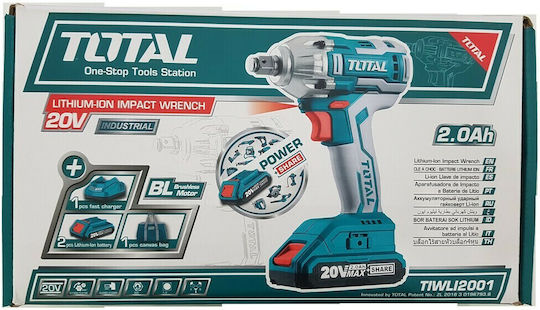 Total Brushless Impact Wrench Battery 20V 2x2Ah with Socket 1/2"