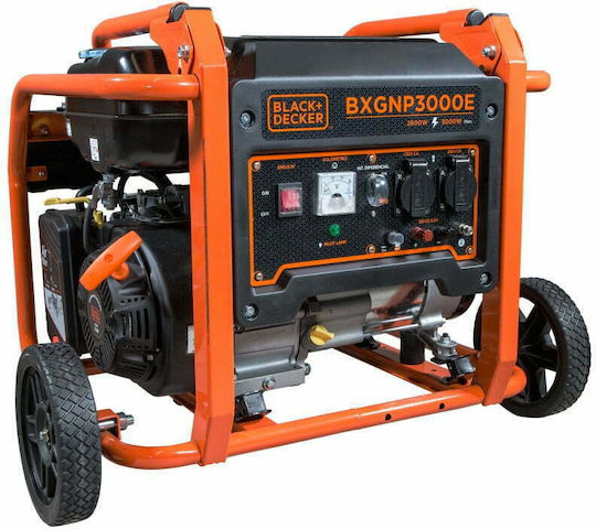 Black & Decker Generator Gasoline Four-stroke with Handle, Wheels, and Maximum Power 3kVA