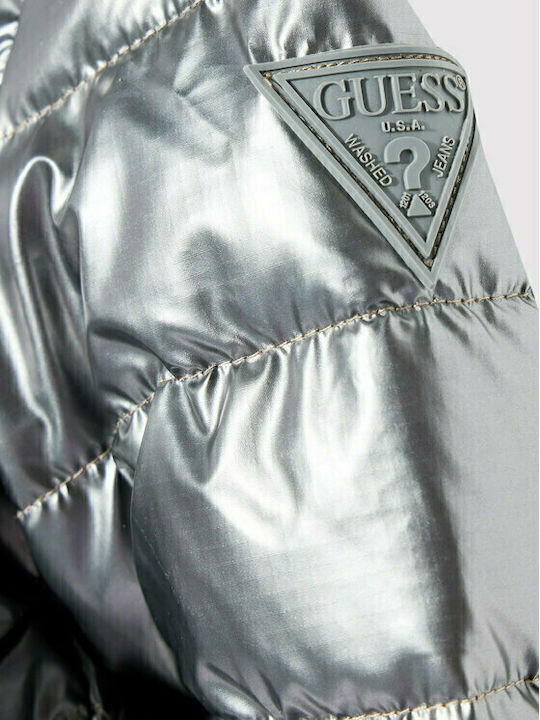 Kids' Quilted Jacket Short with Hood Silver