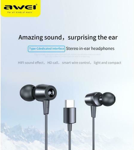 Awei TC-1 Type-C In-ear Handsfree Headphones with Connector USB-C Black