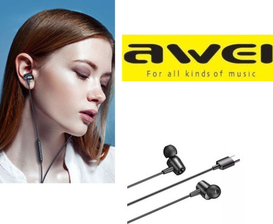 Awei TC-1 Type-C In-ear Handsfree Headphones with Connector USB-C Black