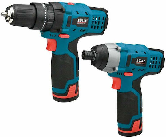 Bulle 63479 Set Impact Drill Driver & Impact Screwdriver 10.8V with 2 Batteries 2Ah and Case with 6 wood drills & 6 screwdrivers & 1 general purpose drill bit & 1 general purpose carrier