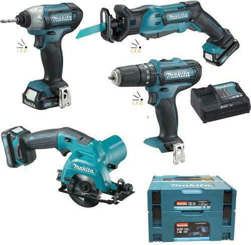 Makita CLX431SAJ1 Σετ Δισκοπρίονο, Κρουστικό Δραπανοκατσάβιδο, Παλμικό Κατσαβίδι & Σπαθοσέγα 12V με 3 Μπαταρίες 2Ah και Θήκη