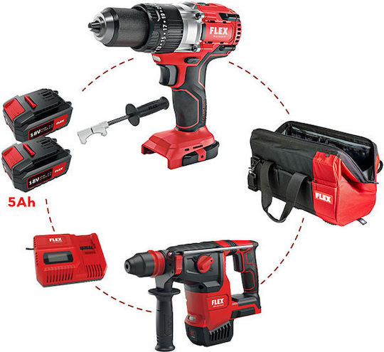 Flex PD2G 18.0-EC FC C Σετ Κρουστικό Δραπανοκατσάβιδο & Πιστολέτο Brushless 18V με 2 Μπαταρίες 5Ah και Θήκη