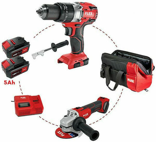 Flex PD2G 18.0-EC FC C Σετ Γωνιακός Τροχός & Κρουστικό Δραπανοκατσάβιδο Brushless 18V με 2 Μπαταρίες 5Ah και Θήκη