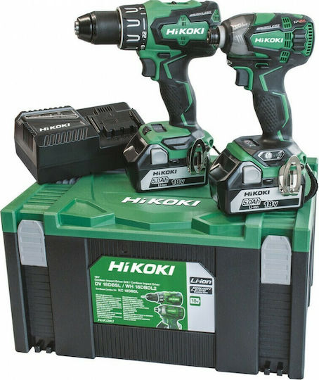 Hikoki KC18DBDLWDZ Набор Инструменти Двигател За Бормашина И Ударна Машина Безчеткови 18V С 2 Батерии 5Ah И Твърд Калъф