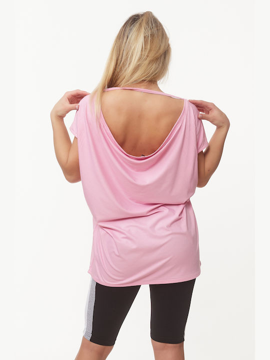 Bodymove Women's Summer Blouse Short Sleeve Drape Pink