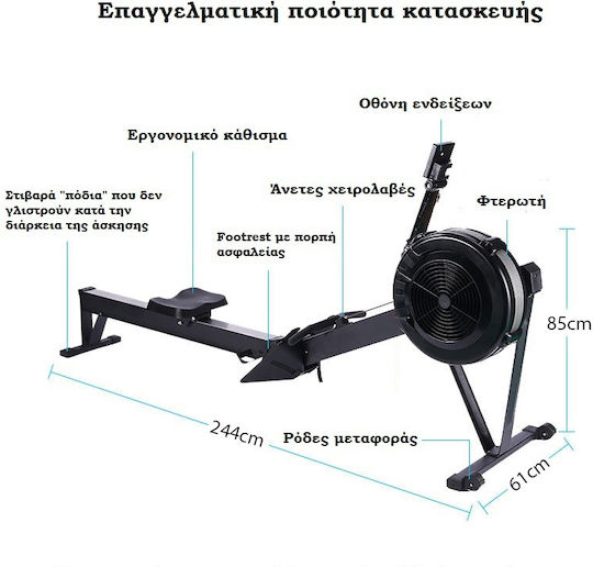 Power Force Power Train Air Aparat de vâslit cu rezistență aeriană pentru utilizatorii cu greutatea maximă de 150kg