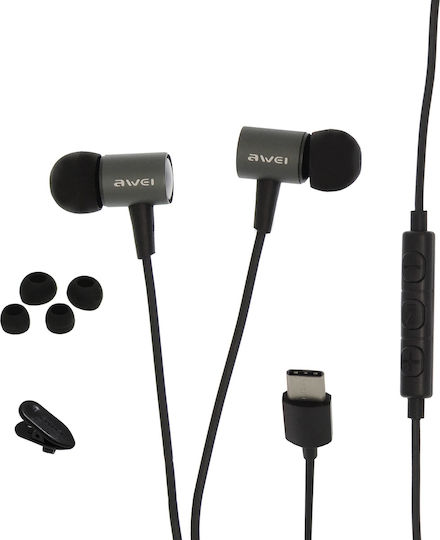 Awei TC-2 In-ear Handsfree Ακουστικά με Βύσμα USB-C Γκρι